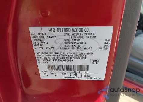 2005 Ford Escape Xlt from USA, damaged, VIN 1FMYU93125KA90999